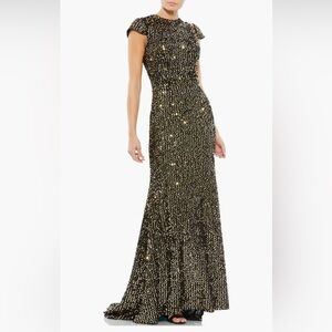 Mac Duggal Black and Gold Sequin Maxi Dress